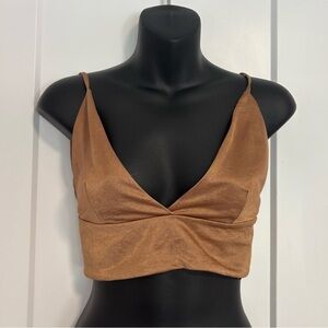 Zara Satin Bralette Bronze Festival Concert Crop Top Size Medium‎